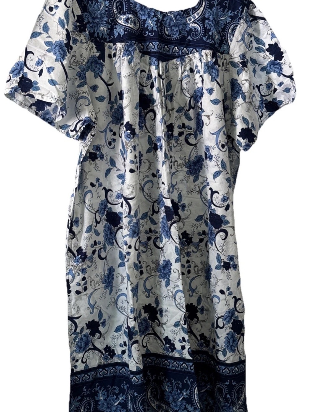 Blue & White Floral Boho Dress Sz 3X 100% Cotton